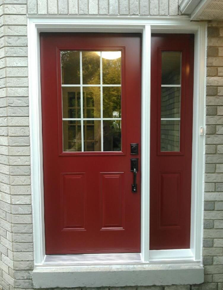 Steel B06 2 Panel Half Lite Red Clear Glass Internal Grill Single Front Entrance Door With Windows