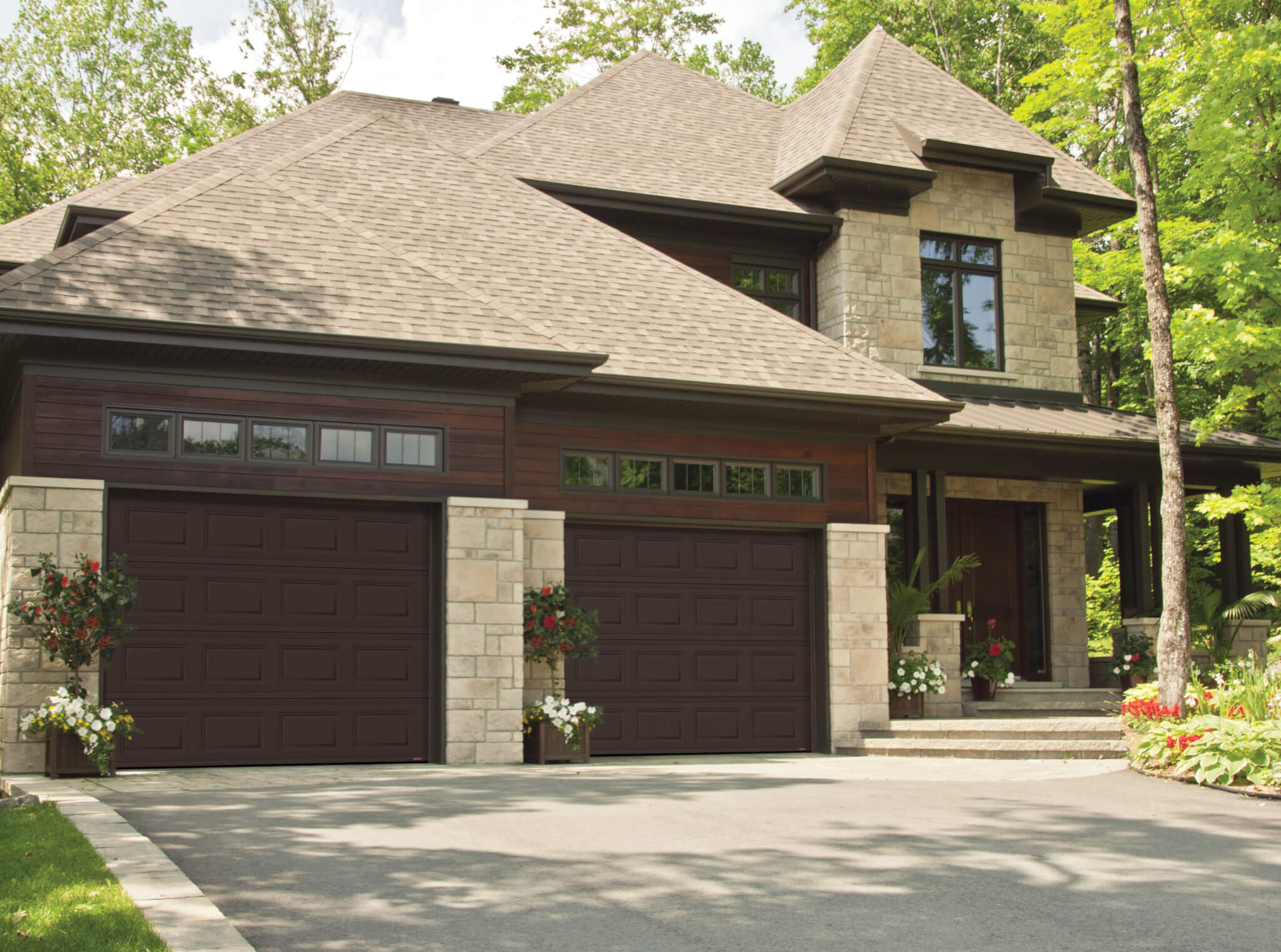 double brown garage doors