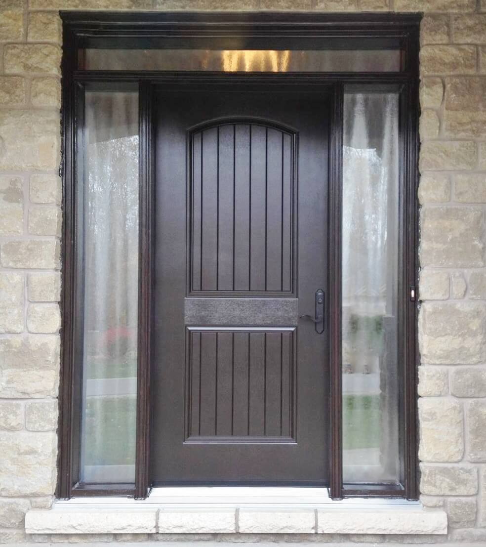 fiberglass 2ppct solid dark walnut wood grain double s10 sidelite rectangular transom chinchilla glass