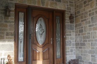 fiberglass 3 panel rich arch red oak wood grain queenston oval glass double full sidelite hide a screen