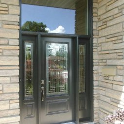 steel 1 panel 3QTR lite glacier glass dark grey double sidelite rectangular transom clear glass