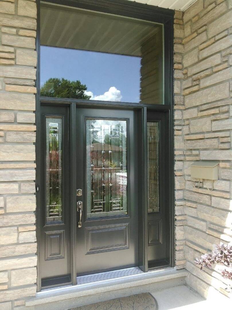 steel 1 panel 3QTR lite glacier glass dark grey double sidelite rectangular transom clear glass