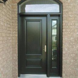 steel 1 panel 3QTR lite solid black full sidelite frosted glass segment head transom