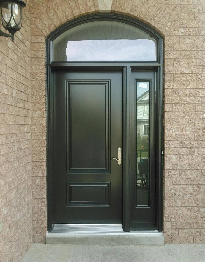 steel 1 panel 3QTR lite solid black full sidelite frosted glass segment head transom