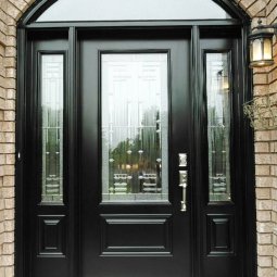 steel 1 panel 3QTR lite york glass black double sidelite elliptical transsom sparkolite glass