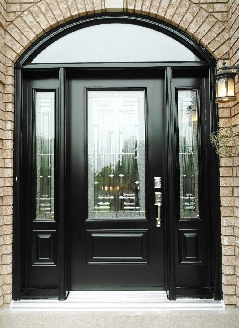 steel 1 panel 3QTR lite york glass black double sidelite elliptical transsom sparkolite glass