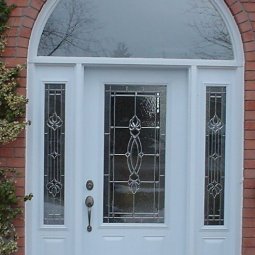 steel 2 panel 3QTR lite decorative glass white half circle transom clear