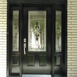 steel 2 panel 3QTR lite queenston glass black double sidelite