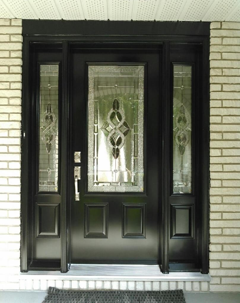 steel 2 panel 3QTR lite queenston glass black double sidelite