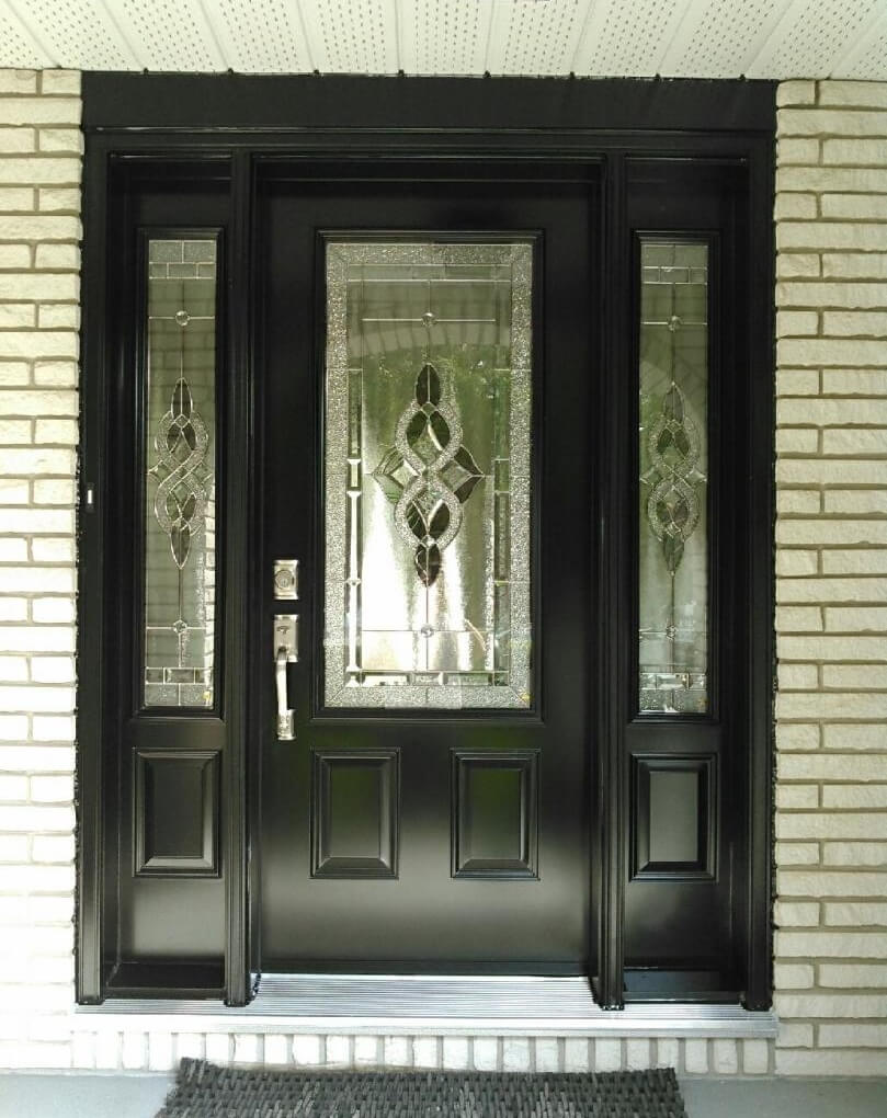 steel 2 panel 3QTR lite queenston glass black double sidelite