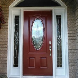 steel 3 panel arch elegance glass red double full sidelite elliptical transom hammered white frame