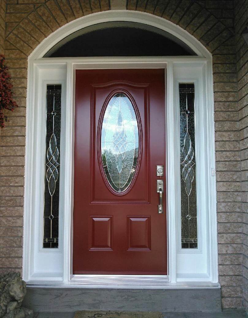 steel 3 panel arch elegance glass red double full sidelite elliptical transom hammered white frame