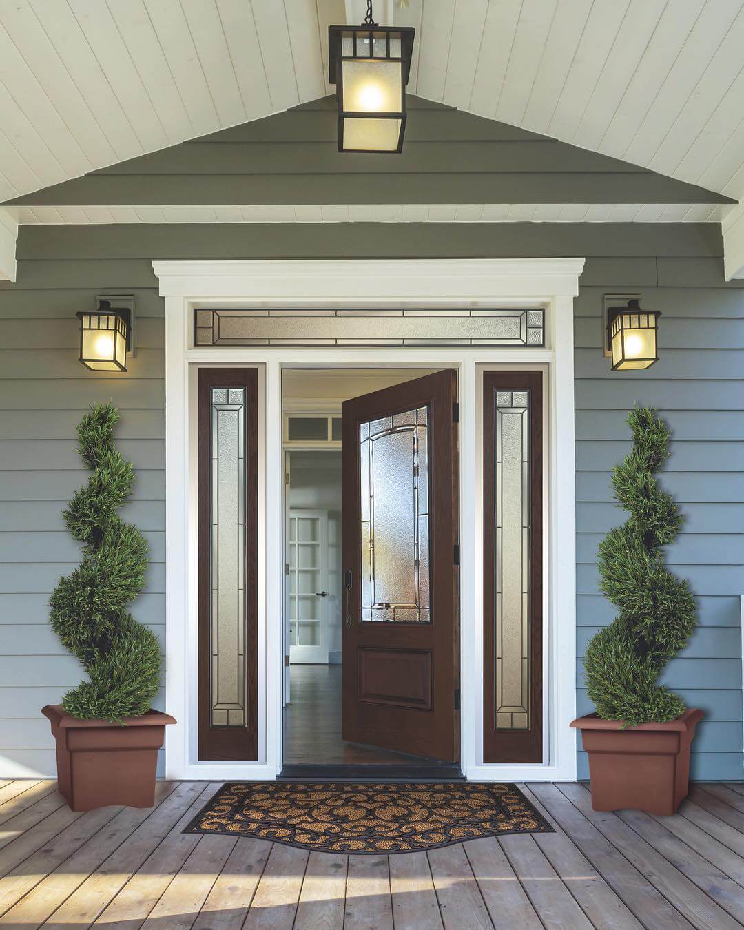 Brown Door with Glass Panel