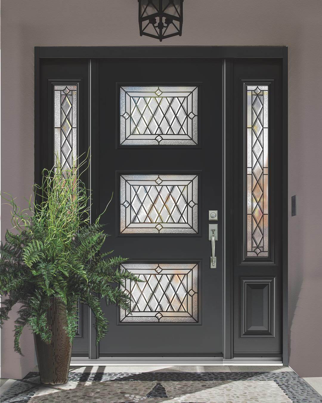 Black Door with Three Small Glass Panels