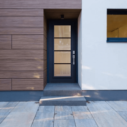 Black Door with Multiple Tinted Glass Panels