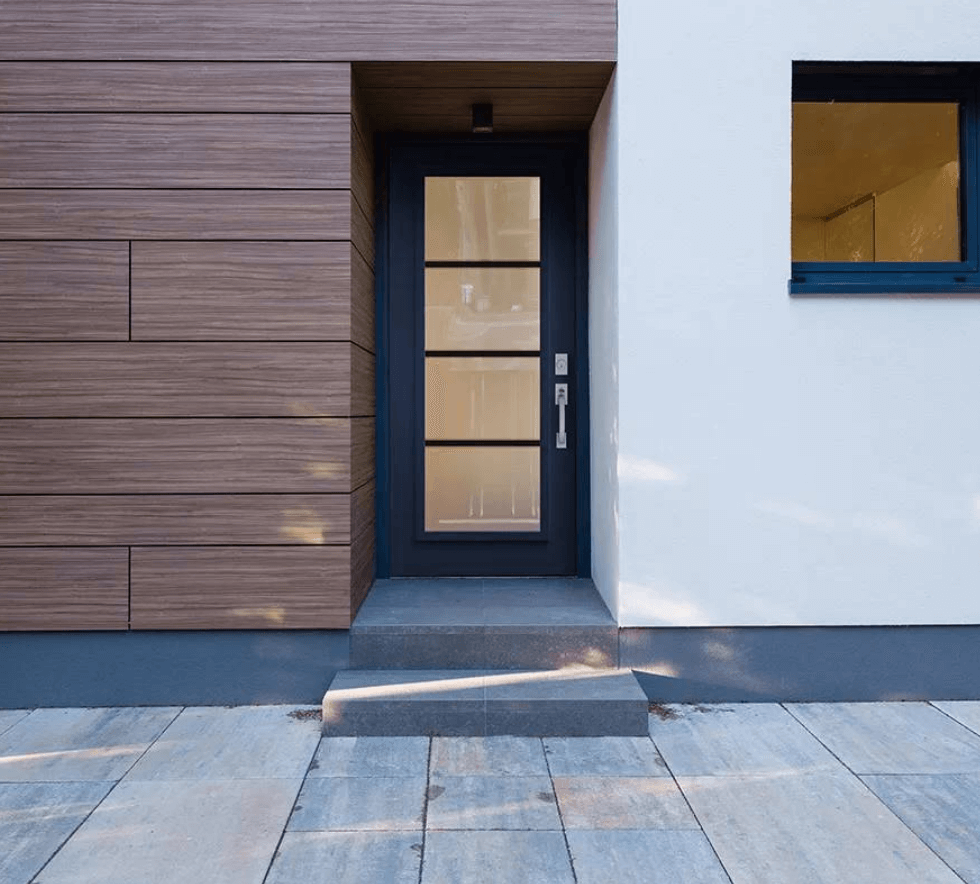 Black Door with Multiple Tinted Glass Panels