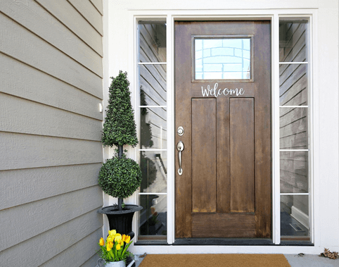 front door with spring décor