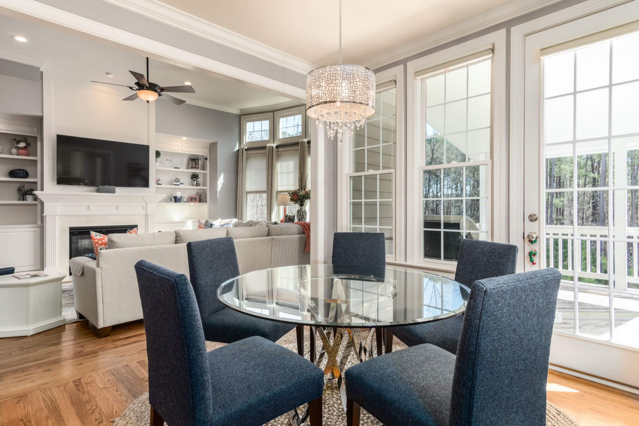 Staged living room with patio doors