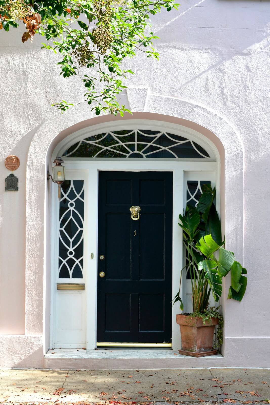 a black door with white trim
