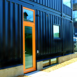 Container Home Orange Entry Door